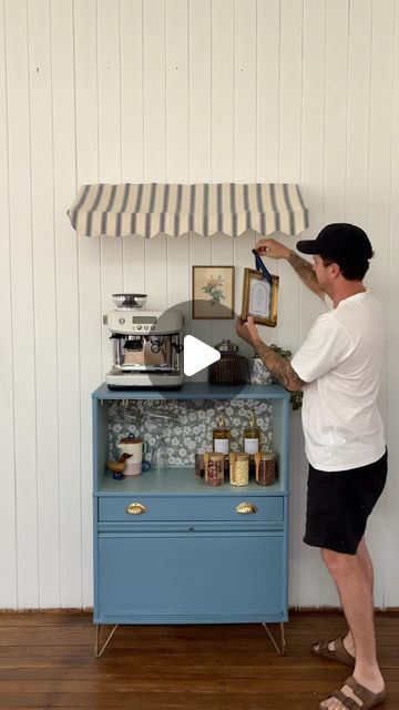 Jake on Instagram: "DIY COFFEE CART ☕️🛠👷
Can’t wait to make Brooke her morning coffee order request! ❤️ 

#coffeecart #coffeebar #homebarista #coffeecorner #restocked #homedecor"