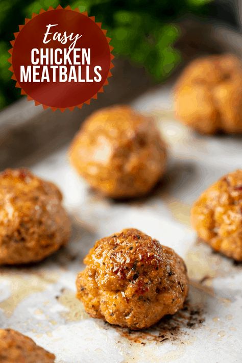 Easy Baked Chicken Meatballs are a total family favorite! You'll love how easy they come together. They can be eaten plain, or served up in classics like spaghetti and meatballs and meatball subs. Easy Chicken Meatballs, Ground Chicken Meatballs, Baked Chicken Meatballs, Low Calorie Chicken, Chicken Meatball Recipes, Ground Chicken Recipes, Meatball Subs, Chicken Easy, Meatballs Easy