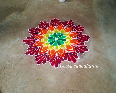 Paint Rangoli Designs On Floor, English Colours, Dhanurmasam Muggulu, Color Rangoli, Dance Emoji, Colour Kolam, Colour Rangoli, Easy Rangoli Designs Videos, Rangoli Designs Simple Diwali