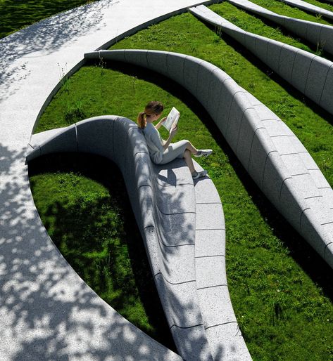 Urban Amphitheater, Mall Landscape, Community Park Design, Landscape Seating, Amphitheater Architecture, Lake Floating, Landscape Plaza, Science Park, Landscape Structure