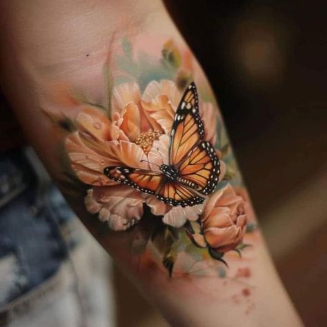 Books And Butterflies Tattoo, Monarch Butterflies Tattoo, Tattoos For Women Ribs, Large Floral Tattoo, Succulent Tattoos, Beautiful Butterfly Tattoos, Tattoo With Butterfly, Monarch Tattoo, Serenity Tattoo