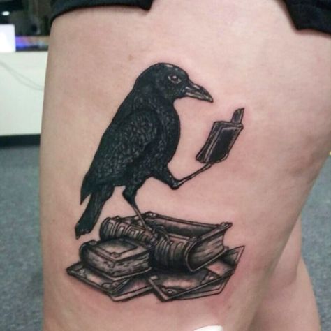 35 Meaningful Literary Tattoos Only True Bookworms Would Get Ravenclaw Tattoo, Literary Tattoos, Crow Tattoo, Raven Tattoo, Bff Tattoos, Arm Band Tattoo, Arrow Tattoos, Book Tattoo, Small Tattoo Designs