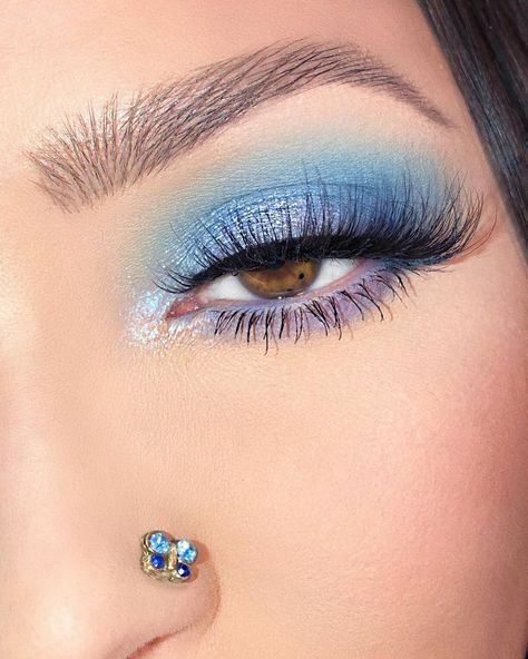 Sky Blue Eyeshadow, Sky Blue Makeup, Prom Eyeshadow, Baby Blue Eyeshadow, Sweet 16 Makeup, Quince Makeup, Blue Eyeshadow Makeup, Quinceanera Makeup, Prom 23