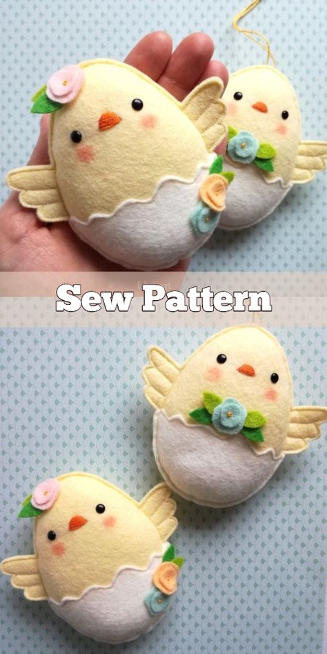 DIY Easter Felt Chicks Sew Pattern & Tutorial Felt Chicks Easter Crafts, Felt Pillows Diy, Felt Sewing Patterns Free, Easter Ornaments Diy Ideas, Felt Craft Patterns, Spring Felt Crafts, Easter Sewing Ideas, Spring Sewing Crafts, Easter Felt Decorations