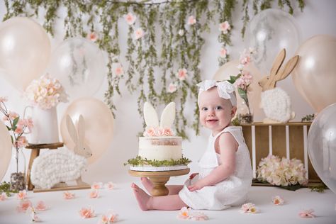 Some Bunny Is One Cake Smash, Bunny Cake Smash, Bunny Smash Cake, Garden Cake Smash, Happy Birthday Sweet Girl, Cake Smash Ideas, Bunny Birthday Theme, Bunny Garden, Bunny Birthday Party