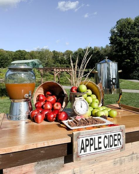 Bar Display Ideas, Dan Jabuka, Hot Mulled Cider Recipe, Cider Stand, Fall Cookout, Fall Caramel Apples, Ranch Party, Apple Cider Bar, Cocoa Stand