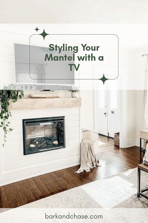 Got a TV above your mantel and not sure how to style it? No worries! Here are five simple tips that will boost your mantel decor game. Think eye-catching art, stylish shelving, and the perfect way to blend the TV without overwhelming the rest of your décor. You'll discover how to balance the space, utilize greenery for a fresh look, and much more! From cozy farmhouse feels to modern chic accents—these ideas will make your space pop. Enhance your living room and transform blank walls into a stunning focal point. Short Mantel Decor, Mantel Decor Under Tv, Mantle Decor With Tv Modern, Mantel Ideas With Tv Above, Tv Above Mantle Decor, Tv Mantel Decor, Mantle Decor Around Tv, Mantel Under Tv Decor, Tv Over Fireplace Decor