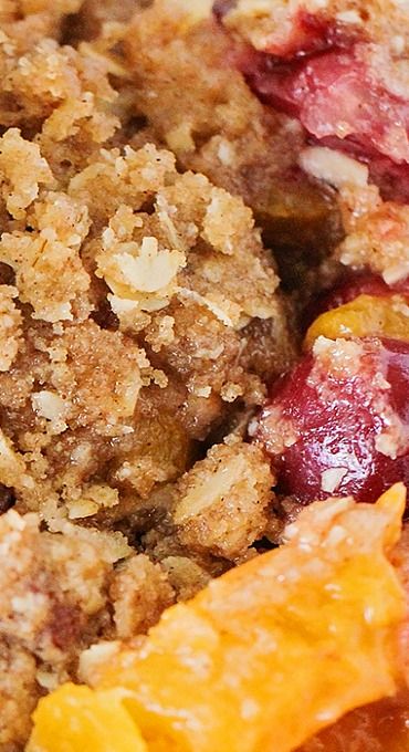 Cherry Peach Crisp Cherry Peach Crisp, Cherry And Peach Cobbler, Peach And Cherry Pie, Summer Crisp Dessert, Peach Cherry Cobbler, Peach Cherry Pie, Clay Desserts, Peaches And Cherries, Cherry Crisp Recipe