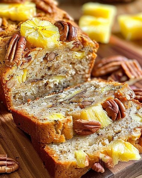 Optimal Recipes Moist Pineapple Banana Bread, Hawaiian Banana Bread Recipe Crushed Pineapple, Pineapple Quick Bread, Banana Pineapple Coconut Bread, Hummingbird Banana Pineapple Bread, Banana Bread With Pineapple, Christmas Cookie Bars, Homemade Recipes Dessert, Custard Cake