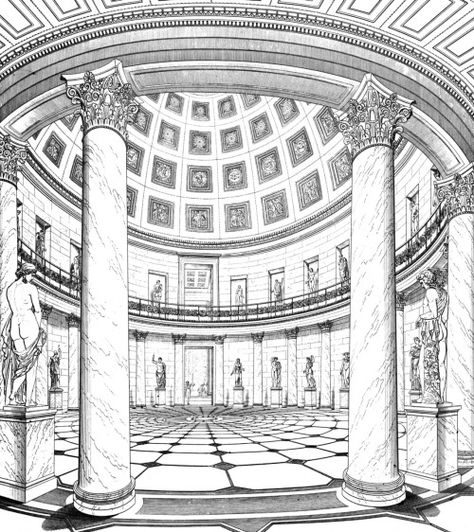 Karl Friedrich Schinkel, Altes Museum, Rotunda, Berlin, Germany, 1823-1830 Karl Friedrich Schinkel, Museum Plan, Museum Island, Neoclassical Architecture, Grece Antique, Architecture Design Sketch, Royal Art, Architecture Drawing Art, Classic Architecture