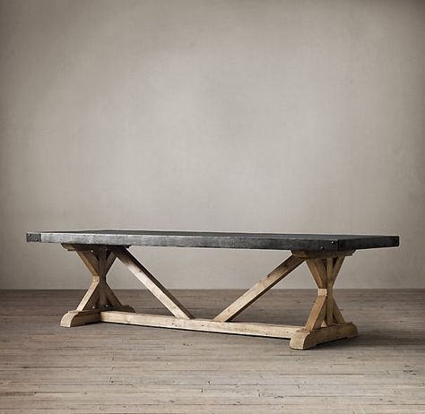 Anthropologie Dining Table | Restoration Hardware Salvaged Wood and Concrete X-Base Table 72" Backyard Dining Table, Restoration Hardware Dining Table, Salvaged Wood Furniture, Kitchen Restoration, Restoration Hardware Dining, Trestle Tables, Backyard Dining, Wood And Concrete, Concrete Table