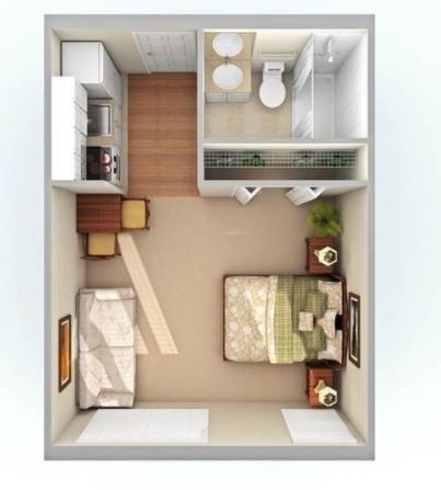 Small Apartment Layout, Studio Apartment Floor Plans, Tiny Studio Apartments, Rumah Minecraft, Apartment Floor Plan, Apartment Floor Plans, Studio Apartment Layout, Apartment Layout, Kitchen Design Plans