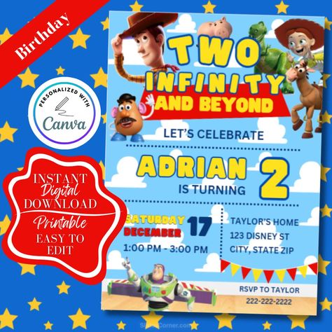 Customizable Two Infinity and Beyond, Toy Story Birthday Invitation 2nd Birthday Template. Instant download available, created for 5x7 prints. Two Infinity And Beyond Invitation, 2 Infinity And Beyond Birthday, Beyond Birthday, Toy Story Invitations, 5x7 Prints, Story Birthday, 17 December, Toy Story Birthday, Birthday Template