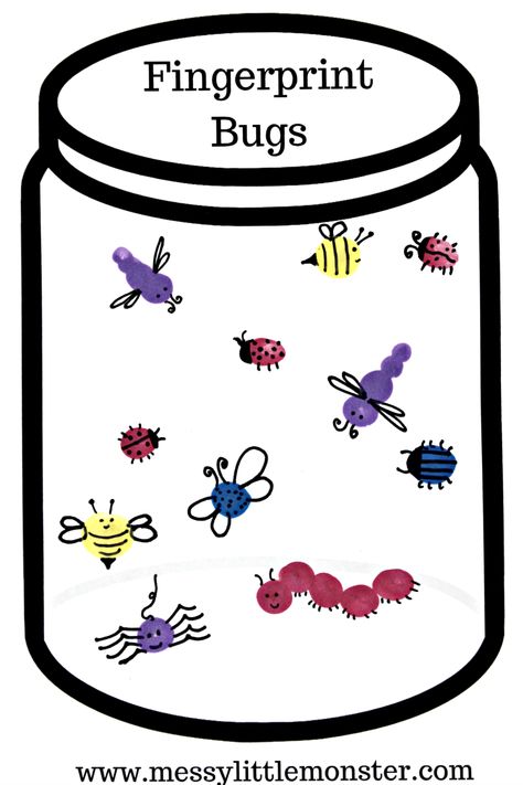 Fingerprint bug jar craft for kids with free printable jar. A fun and easy bug activity idea for Spring, Summer, bugs and insect themed projects for toddlers, preschoolers and kids. Bug Jar Craft, Fingerprint Bugs, Bug Activity, Projects For Toddlers, Bug Activities, Insects Preschool, Bugs Preschool, Insect Activities, Preschool Art Projects