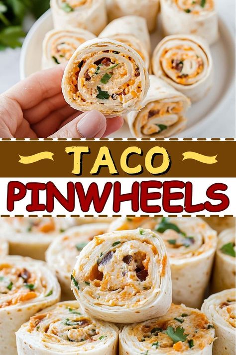 These flavorful taco pinwheels, filled with creamy cheese, chilies, and olives, make the perfect party appetizer or snack. They're great with guacamole! Rollups Appetizers Tortilla Pinwheels Taco Seasoning, Creamy Taco Roll Ups, Pizza Pinwheel Appetizers, Fiesta Roll Ups, Pinwheel Appetizers Mexican, Taco Tortilla Roll Ups Mexican Pinwheels, Turkey Pickle Cream Cheese Roll Ups, Best Pinwheel Appetizers Cream Cheeses, Taco Hors D’oeuvres