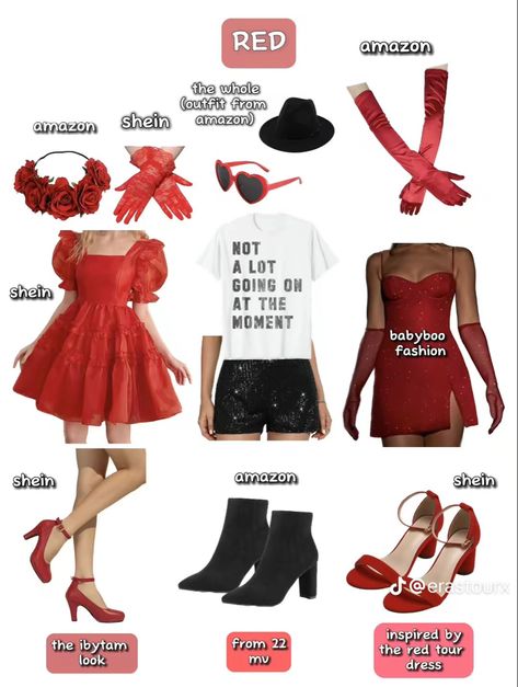 Taylor Swift Concert Outfit Eras Tour Red, Taylor Swift Concert Outfit Shein, Eras Tour Outfits Red Era, Eras Tour Outfits Shein, Red Eras Tour Outfit Ideas, Eras Outfits Taylor Swift, Red Taylor Swift Outfit, Taylor Swift Red Era Outfits, Red Eras Tour Outfit