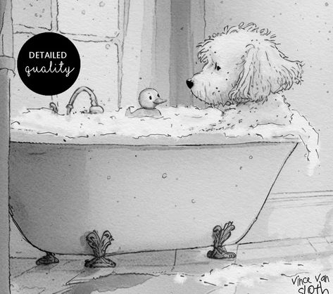 Black and White Bichon Frise Dog in a Bath With Rubber Duck - Etsy UK Drawing Of A Duck, Rubber Duck Bathroom, Toilet Drawing, Duck Bathroom, Art Toilet, Drawing Decor, Inktober 2024, Bichon Frise Dogs, Taking A Bath