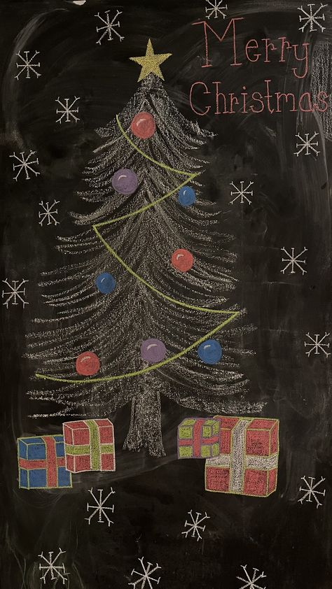 Christmas Chalkboard Ideas Easy, Christmas Tree Chalkboard Art, Winter Chalkboard Art Ideas, Chalk Christmas Tree, Christmas Blackboard Ideas, Christmas Blackboard, Christmas Chalkboards, Christmas Chalk Art, Christmas Chalkboard Ideas