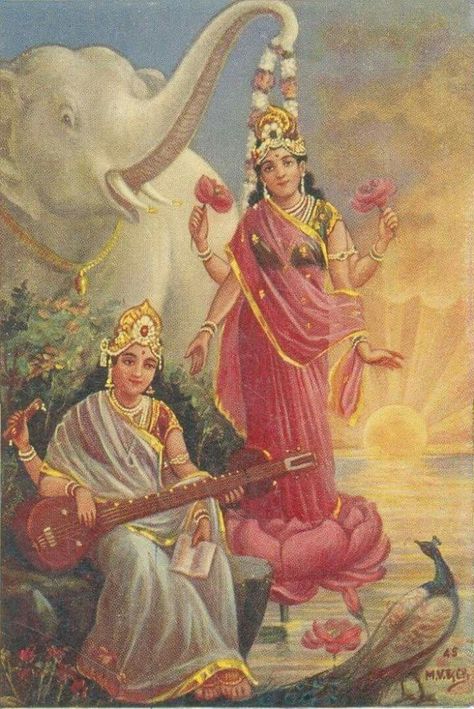 Jai Mahalaxmi Hindu Cosmos, साईं बाबा, Goddess Laxmi, Arte Yoga, Saraswati Devi, Collage Mural, Saraswati Goddess, Durga Painting, Shakti Goddess