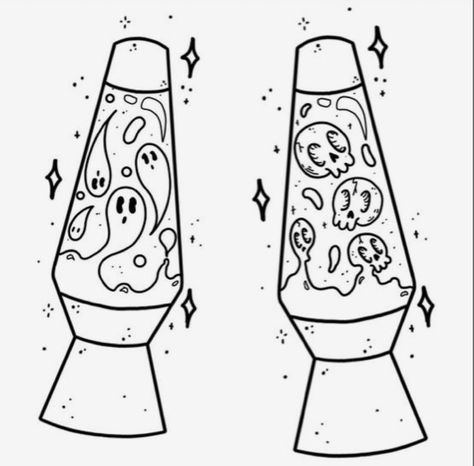 Lava Lamp Flash Tattoo, Cute Spooky Designs, Cute Spooky Flash Tattoo, Easy Tattoo Practice, Spooky Lava Lamp Tattoo, Spooky Linework Tattoo, Dot Work Tattoo Design Ideas, Cute Spooky Tattoo Ideas, Shaded Tattoo Designs