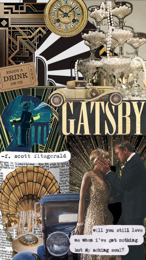 Gatsby wallpaper #vibes #vintage #wallpaper #fyp #gatsby #novel #greatgatsby #aesthetic Great Gatsby Mood Board, The Great Gatsby Collage, Great Gatsby Collage, The Great Gatsby Aesthetic Wallpaper, The Great Gatsby Wallpaper, Roaring 20s Prom Theme, The Great Gatsby Aesthetic, Great Gatsby Aesthetic, Gatsby Wallpaper