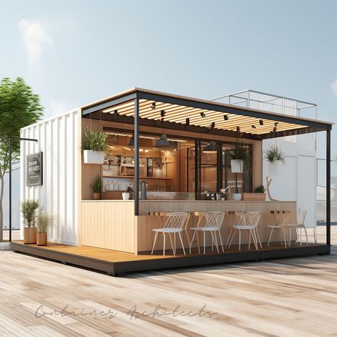 BoxHaus Designs Co. | Container Home Plans (@containerarchitects) • Instagram-Fotos und -Videos Cafe In Container, Container Kitchen Design, Container Cafe Design Ideas, Container Cafe Design, Container Business, Shipping Container Cafe, Food Stall Design, Tiny Luxury, Container Home Plans