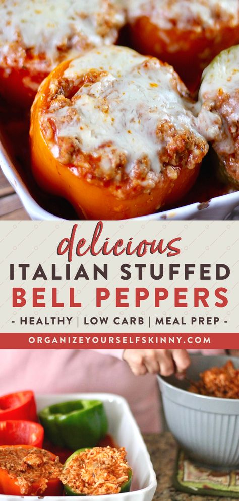 Healthy Italian Stuffed Peppers, Low Carb High Protein Stuffed Peppers, Italian Stuffed Peppers Recipe, High Protein Stuffed Peppers, Low Calorie Stuffed Peppers, Healthy Italian Dinner Recipes, Italian Meal Prep, Stuffed Peppers With Italian Sausage, Italian Stuffed Bell Peppers