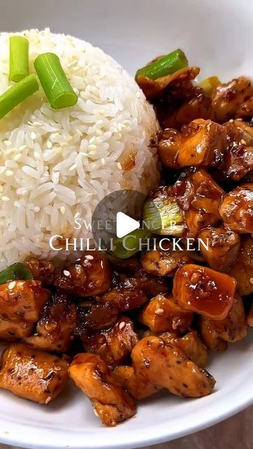 Easy Recipe | Meal Prep on Instagram: "“When sweet meets heat, indulging in this mouthwatering Ginger chili chicken.” (Via @simplecooq)   Ingredients: * 2 boneless, skinless chicken breasts or thighs, cut into bite-sized pieces * 2 tablespoons vegetable oil * 3 cloves garlic, minced * 1 tablespoon fresh ginger, minced * 1/4 cup soy sauce * 1/4 cup sweet chili sauce or sweet ginger chili sauce * 2 tablespoons honey * 1 teaspoon sesame oil (optional) * Red pepper flakes, to taste (adjust for spiciness) * Salt and pepper, to taste * Chopped green onions and sesame seeds for garnish Instructions: * In a bowl, combine soy sauce, sweet chili sauce, honey, sesame oil (if using), red pepper flakes,and minced ginger. Mix well. * Season the chicken pieces with salt and pepper. * Heat the vegetable o Sweet Chili Sauce Chicken, Sweet Red Chili Sauce, Sweet Chilli Chicken, Honey Sesame, Chili Chicken, Chilli Chicken, Chicken Chili Recipe, Sweet N Sour Chicken, Oven Chicken