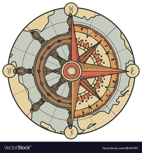 Vintage Compass Drawing, Navigator Drawing, Vintage Compass Tattoo, Ancient Viking Art, Compass Illustration, Geometric Compass, Ship Helm, Wind Banner, Compass Vector