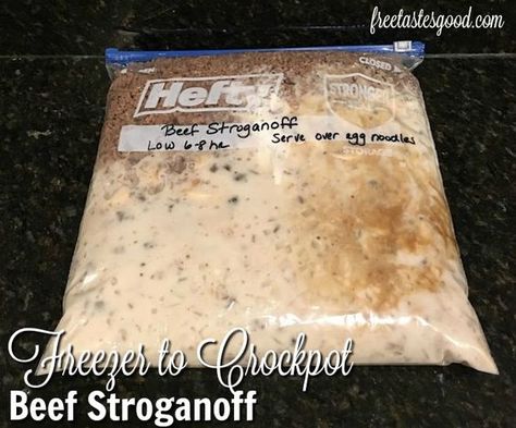 Crock Pot Stroganoff, Freeze Meals, Beef Stroganoff Crockpot, Beef Stroganoff Recipe, Beef Stroganoff Easy, Freezer Dinners, Ground Beef Stroganoff, Freezer Friendly Meals, Freezable Meals