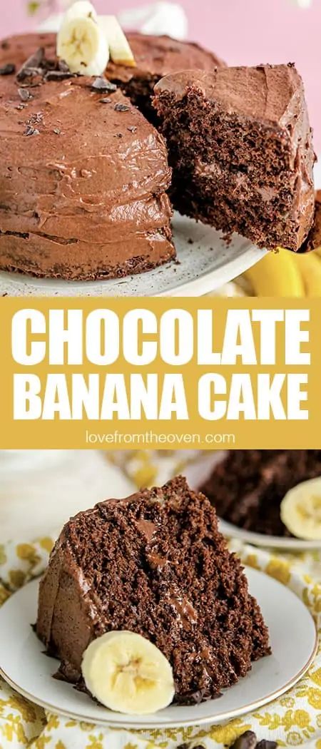 Easy Chocolate Banana Cake • Love From The Oven Recipe Using Chocolate Cake Mix, Banana Cake Frosting, Banana Cake Mix, Banana Frosting, Chocolate Cake Mix Recipes, Banana Cake Recipe Easy, Box Cake Recipes, Banana Bundt Cake, Love From The Oven