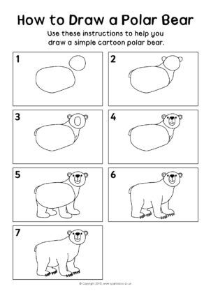 ​﻿​How to Draw a Fish Instructions Sheet (SB8283) - SparkleBox Draw A Polar Bear, Polar Bear Drawing, Art Recipes, Drawing Activity, Polar Bear Art, Teaching Holidays, Winter Art Projects, Polar Animals, Directed Drawing