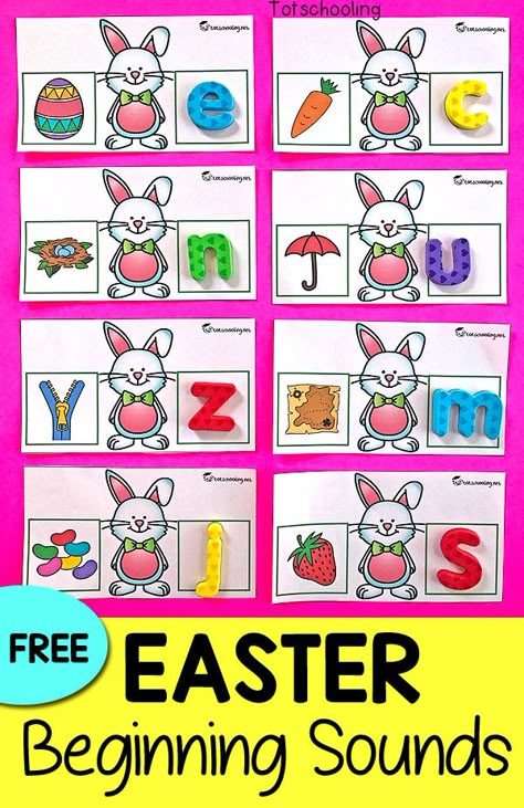 FREE Easter themed beginning letter sound cards, perfect for a literacy center in pre-k or kindergarten. Use magnetic letters, letter tiles, or simply have kids write the letter for each initial sound. Easter Centres For Kindergarten, April Centers Preschool, Easter Cvc Activities, April Centers Kindergarten, Easter Phonics Activities, Easter Alphabet Activities, Easter Language Activities Preschool, Spring Alphabet Letters Free Printable, Easter Centers Kindergarten