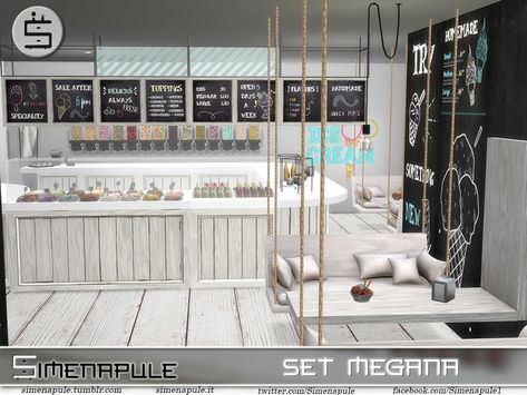 The Sims Resource - Ice Cream Shop Megana - Part 1 Pouf Coffee Table, Ice Cream Display, Walls Ice Cream, Upper Cabinet, The Sims 3, Shabby Style, Big Rugs, Upper Cabinets, Ice Cream Shop