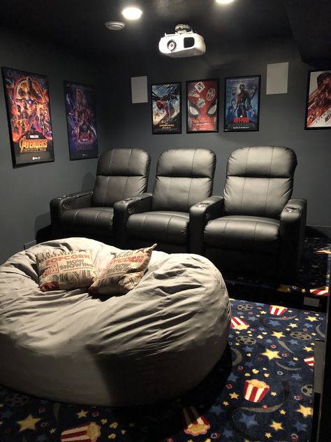 Simple Movie Theater Room, Room Theater Ideas Small, Small Movie Rooms In House, Home Theater Door Ideas, Mini Movie Theater Room, Theater Basement Ideas, Movie And Game Room Ideas, Game And Movie Room, Small Movie Theater Room Ideas