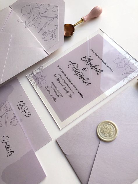 Wedding Invitations Purple Lavender, Purple Invitation Card, Purple Wedding Favors, Lavender Invitation, Orchid Wedding Invitations, Lilac Wedding Invitations, Acrylic Wedding Invitation, Orchid Design, Purple Invitations