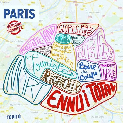 Le rhinocéros de Marseille #boiteaufle #learnfrench #apprendrelefrançais #aprenderfrances #fle #civilisation #paris #parís #parisiens #repost  @ecoleparisienne   Les clichés de Paris quartier par quartier.   Carte réalisée par @topito_com Quelques précisions (français familier)  :  une clope = une cigarette  un richou = une personne riche (péjoratif)  un gros richou = une personne très riche (péjoratif)  boire des coups = boire des verres (dalcool) App Map, Diy Map, Paris Illustration, Plan Paris, French Lifestyle, Paris Map, France Map, French Lessons, French Culture