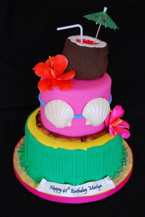 Hawaiian themed 40th birthday cake:  CakeCentral Hawaii Birthday Cake, Hawaiian Birthday Cake, Hawaiian Cakes, Hawaiian Ideas, Hawaiian Theme Cakes, Hawaiin Decor, Hawaiian Birthday Cakes, Tropical Cakes, Hawaii Cake