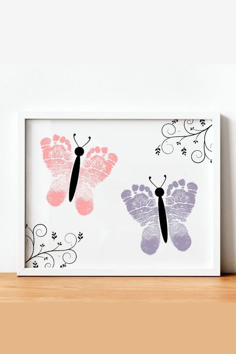 Sweet Memories: Baby Footprint Art Projects Mothers Day Crafts With Feet Prints, Foot Print Butterfly Crafts For Kids, Spring Baby Footprint Crafts, Keepsake Kids Crafts, Feet And Hand Print Art Kids, Handprint Butterfly Craft For Toddlers, Spring Footprint Crafts, Butterfly Feet Prints, Feet Crafts For Toddlers