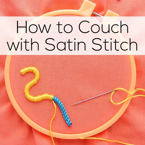 This video tutorial covers how to Couch with a Satin Stitch--an embroidery technique that covers the cord completely with the stitch. Embroidery Couching, Couching Embroidery, Couching Stitch, Rose Embroidery Pattern, Stem Stitch, Learning To Embroider, Lazy Daisy Stitch, Alabama Chanin, Embroidery Print