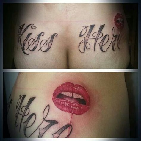 Kiss Here Kiss Here Tattoo, Here Tattoo, Kiss Tattoo, Best Neck Tattoos, Kiss Tattoos, Neck Tattoos, Last Kiss, Neck Tattoo, Tattoo Quotes