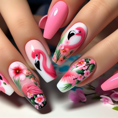 Flamingo Nail Art, Flamingo Nails, Tropical Nails, Animal Nails, Nail Nail, Beach Nails, Nail Art Ideas, Beauty Nail, Fabulous Nails