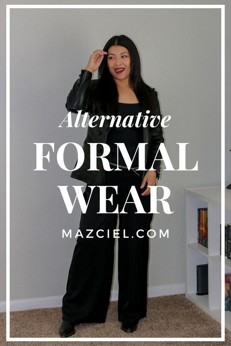 Insanely Good Alternative Formal Wear Must Haves - Mazciel Semi Formal Pants Outfit For Women Party, Formal Banquet Outfit, Semi Formal Event Outfit, Formal Gala Outfits For Women, Black And White Formal Outfit, Corporate Alternative, Rocker Outfits For Women, Semi Formal Attire For Women, Semi Formal Outfits For Women Parties