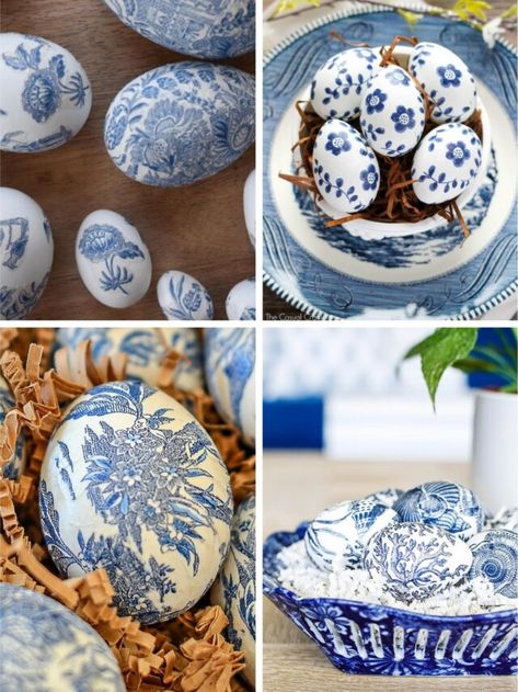 Painted Wooden Easter Eggs, Wooden Eggs Crafts, Easter Egg Decoupage, Decoupage Easter Eggs, Decorated Easter Eggs, Types Of Eggs, Decoupage Wood, Mod Podge Crafts, Blue And White Chinoiserie