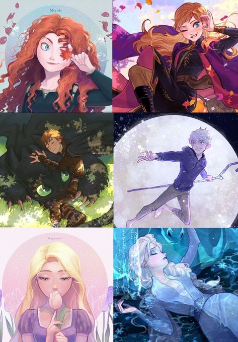 Rise Of The Brave Tangled Dragons Fanart, Rapunzel And Elsa Fanart, Rise Of The Frozen Brave Tangled Dragons, Rise Of The Brave Tangled Dragons Fan Art, Jack Frost Hiccup Merida Rapunzel Elsa, Hiccup X Merida Fanart, Elsa And Merida, Rise Of The Brave Tangled Dragons, Jack Frost X Hiccup