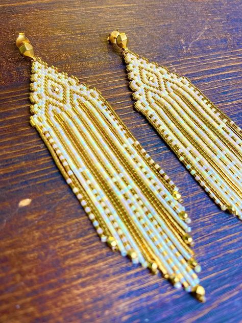 “Goddess Fringe Earrings” Free Beading Pattern – Mortal Female Fringe Earrings Diy, Seed Bead Patterns Free, Bead Bottle, Seed Bead Jewelry Patterns, Beaded Fringe Earrings, Beaded Earrings Tutorials, Beaded Earrings Diy, Beading Patterns Free, Brick Stitch Earrings