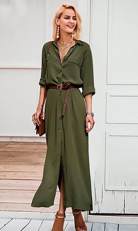 Long Summer Dress, Indie Dresses, Shirt Dress Outfit, Maxi Dress Outfit, Fall Dress Outfit, Maxi Shirts, Elegante Casual, Long Dress Casual, Maxi Shirt Dress