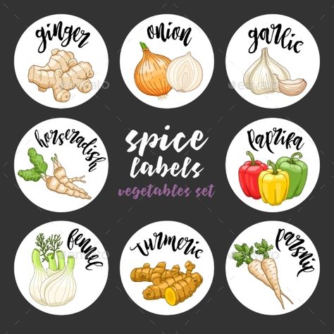 Spices Herbs Labels Cumin Spice, Herb Labels, Food Logo Design Inspiration, Cooking Design, Herb Jar, Spice Jar Labels, Kitchen Labels, Spice Labels, Condiment Sets