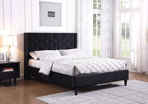 Black Platform Bed, Queen Loft Beds, Loft Bed Frame, Wingback Bed, Tall Headboard, Black Furniture, Full Bed, Changing Wall Color, Platform Bed Frame