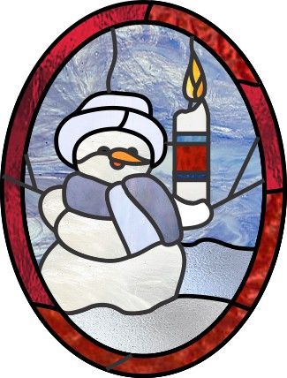 easy stained glass pattern for the winter holidays of a snowman and a single candle in an oval format Crescent Moon Pattern, Snowman Candle, Glass Snowman, Tiffany Art, Stained Glass Pattern, Snowman Gifts, Single Candle, Stained Glass Christmas, Moon Pattern